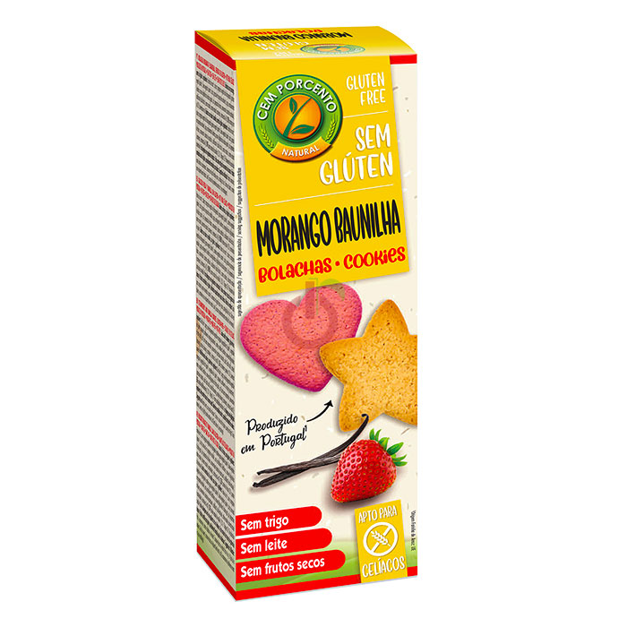 Bolachas de Morango e Baunilha Sem Glúten Cem Porcento