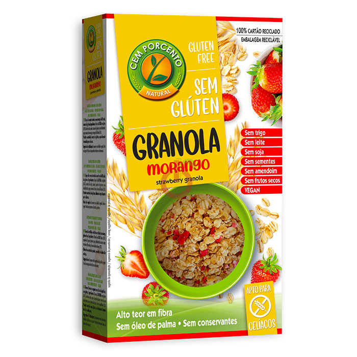 Granola de Morango Sem Glúten Cem Porcento