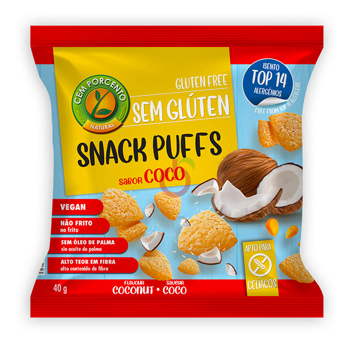 Snack Puffs Sabor a Coco Sem Glúten Cem Porcento