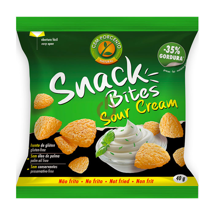 Snack Bites com sabor a Sour Cream Sem Glúten Cem Porcento