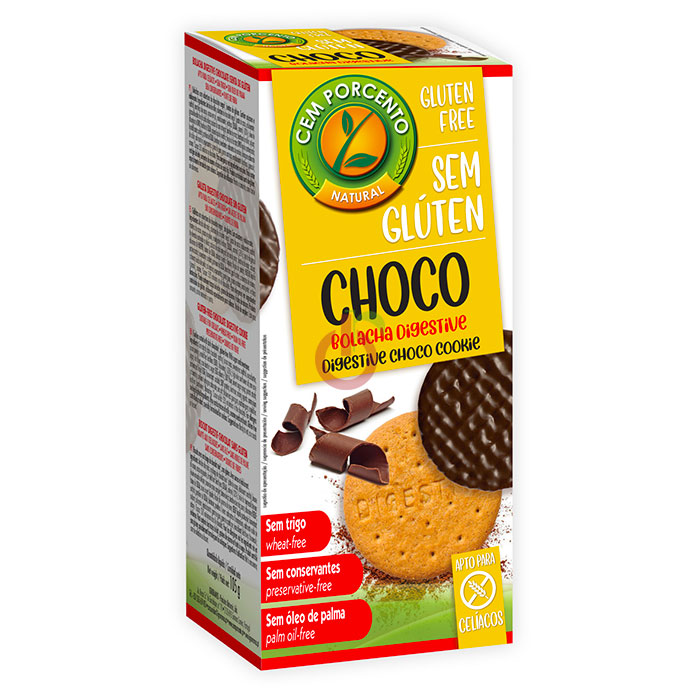 Bolacha Digestive Choco Sem Glúten Cem Porcento