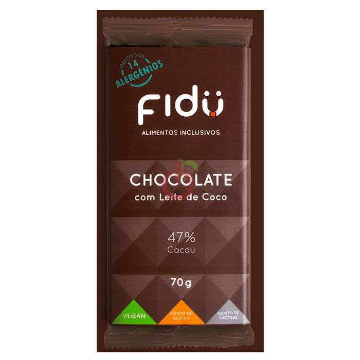 Barra de Chocolate com Leite de Coco Fidü Sem Glúten, Sem Lactose, Sem Leite e Sem Soja