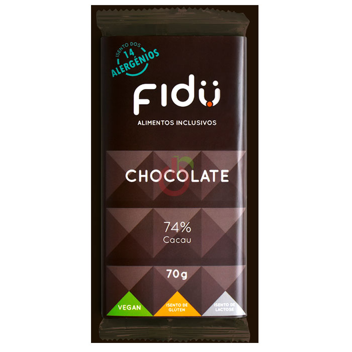 Barra de Chocolate com 74% Cacau Fidü Sem Glúten, Sem Lactose, Sem Leite e Sem Soja