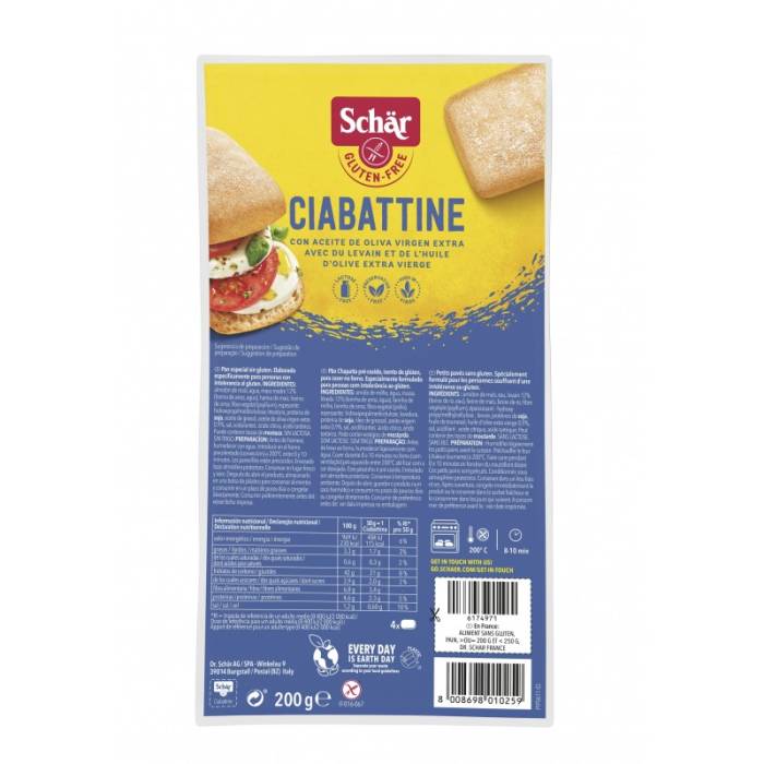 Pão Chapatta pré-cozido Ciabattine Schär Sem Glúten e Sem Lactose